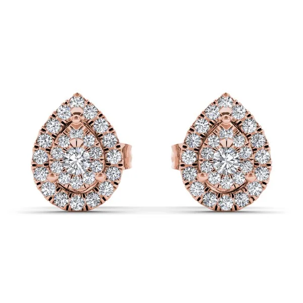 Luminous citrine earrings-De Couer 10k Rose Gold 1/4ct TDW Diamond Pear-shaped Halo Earring - Pink