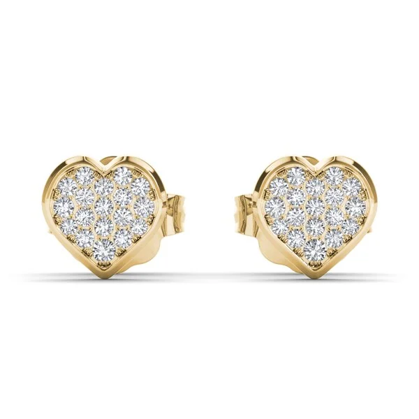 Broad-band earrings-De Couer 10k Yellow Gold 1/10ct TDW Diamond Heart Cluster Earring