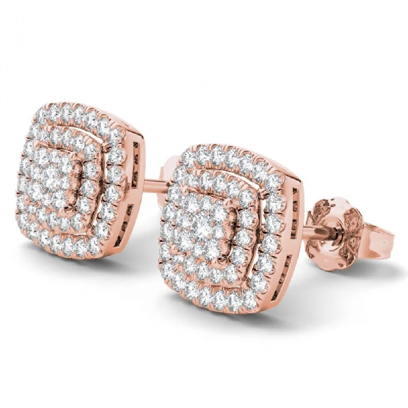 Raised stone earrings-De Couer 14K Rose Gold 1/2ct TDW Diamond Halo Earrings - Pink