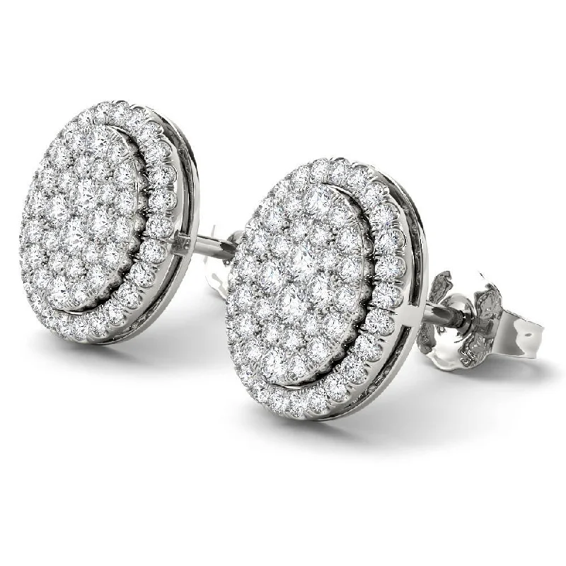 Faded silver earrings-De Couer 14K White Gold 1/2ct TDW Diamond Halo Earrings - White H-I