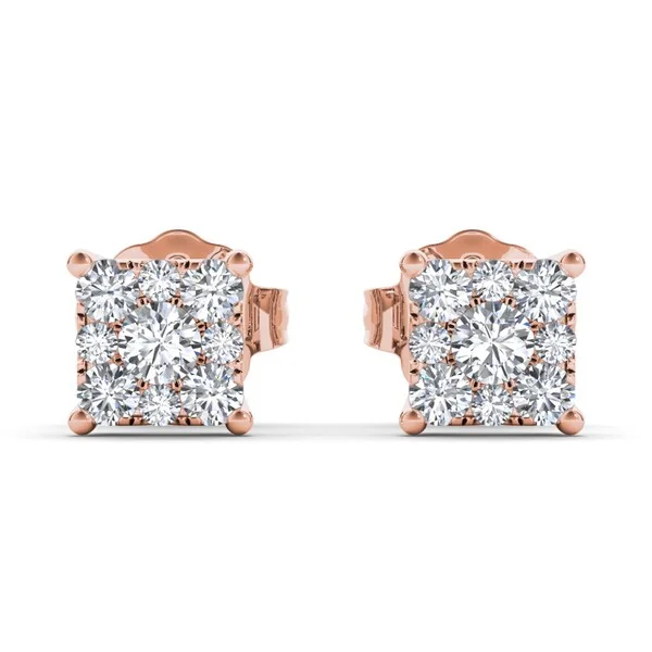 Sparkling kunzite earrings-De Couer IGI Certified 10k Rose Gold 1/2ct TDW Diamond Square-Framed Cluster Earring - Pink