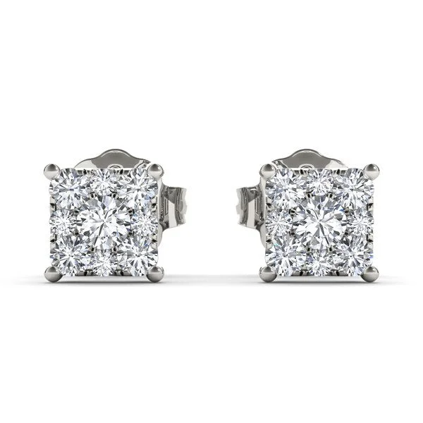 Clean-cut earrings-De Couer IGI Certified 10k White Gold 1/2ct TDW Diamond Cluster Earrings - White H-I