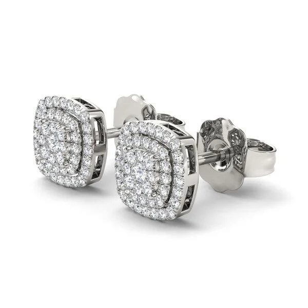 Clean-cut earrings-De Couer IGI Certified 10k White Gold 1/3ct Diamond Round-cut Composite Earrings