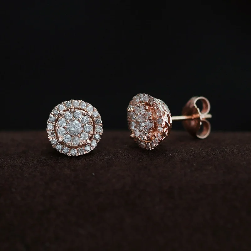 Cut-out earrings-De Couer IGI Certified 14K Rose Gold 1/2ct TDW Diamond Cluster Earrings - Pink