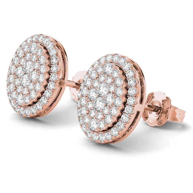 Luminous citrine earrings-De Couer IGI Certified 14K Rose Gold 1/2ct TDW Diamond Halo Earrings - Pink