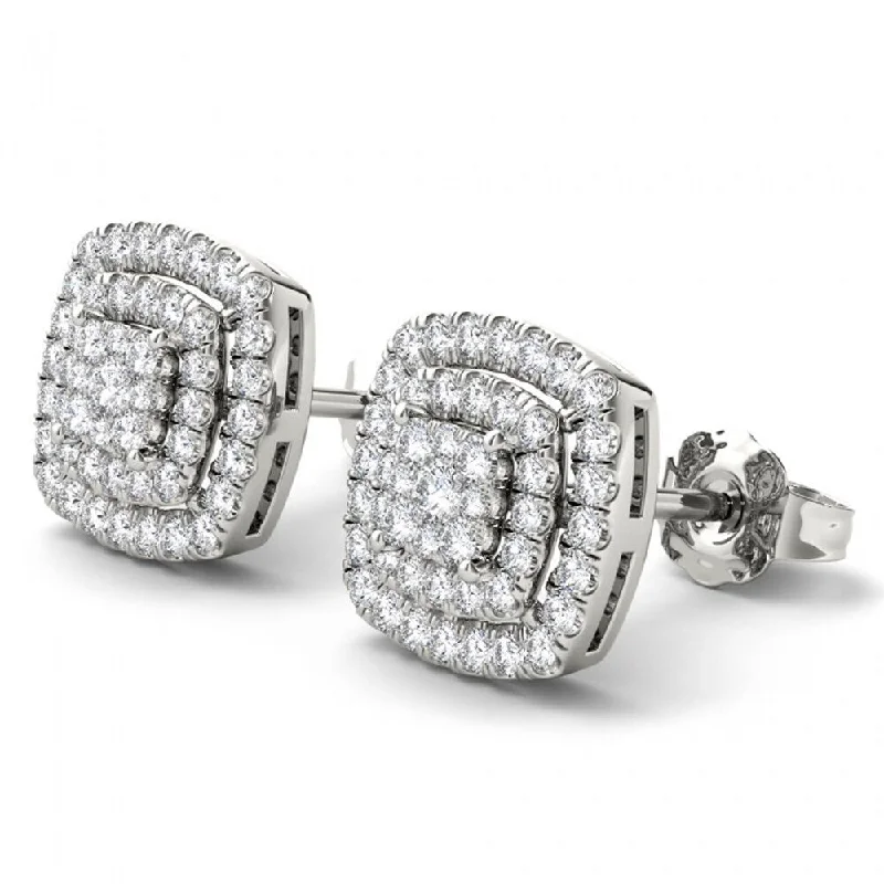 Soft bend earrings-De Couer IGI Certified 14K White Gold 1/2ct TDW Diamond Halo Earrings - White H-I