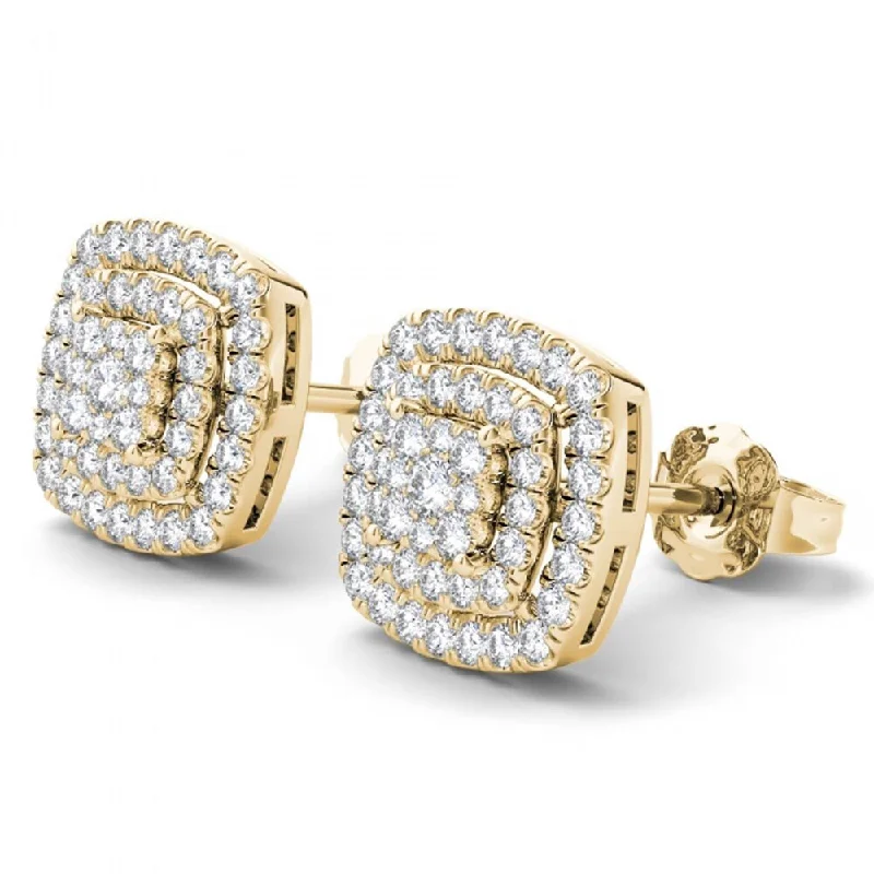 Shiny pewter earrings-De Couer IGI Certified 14K Yellow Gold 1/2ct TDW Diamond Halo Earrings