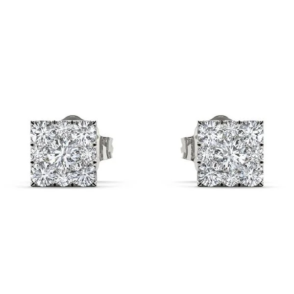 Streamlined earrings-De Couer Sterling Silver 1/5ct TDW Diamond Square-Framed Cluster Earring - White