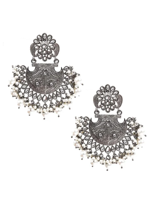 Rich emerald earrings-Odette Women Delicate White Oxidised Metal Earrings