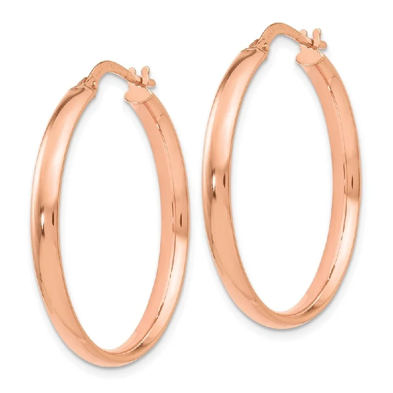 Rich emerald earrings-Diamond2Deal 10K Rose Gold Polished Hoop Earrings (L-28mm, W-6.5mm)