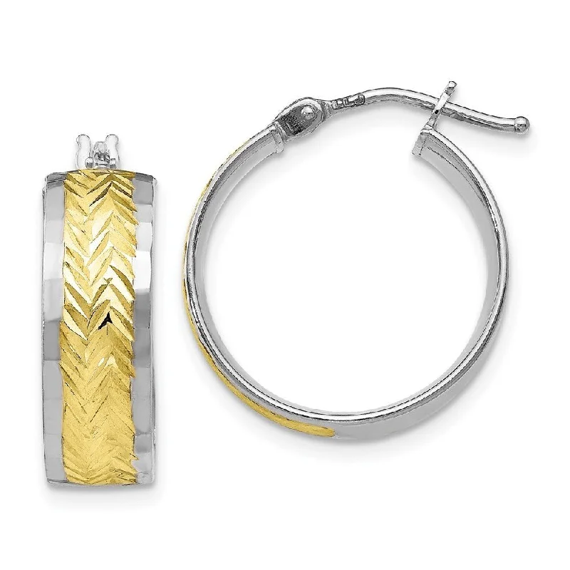 Wire-bend earrings-Diamond2Deal 10k Yellow Gold with White Rhodium Plating Polished and Diamond-cut Hoop Earrings (L-18mm, W-3mm)