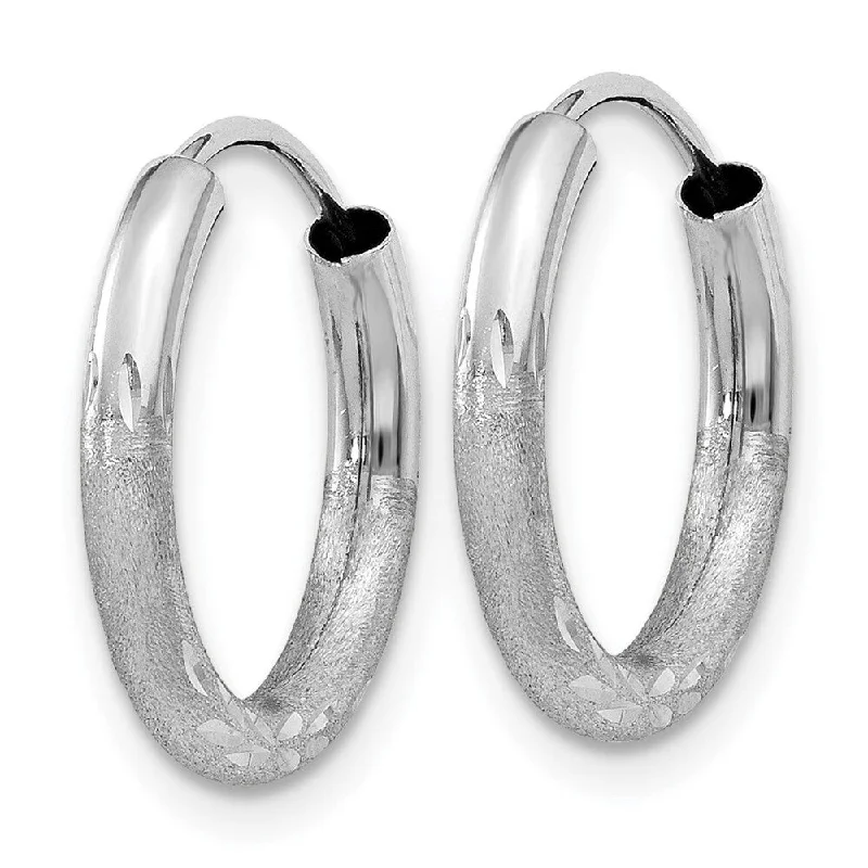 Faint finish earrings-Diamond2Deal 14k White Gold 2mm Diamond-cut Endless Hoop Earrings (L-12mm, W-12mm)