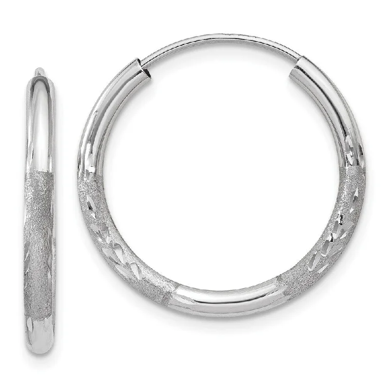 Ridged earrings-Diamond2Deal 14k White Gold 2mm Diamond-cut Endless Hoop Earrings (L-18mm, W-18mm)