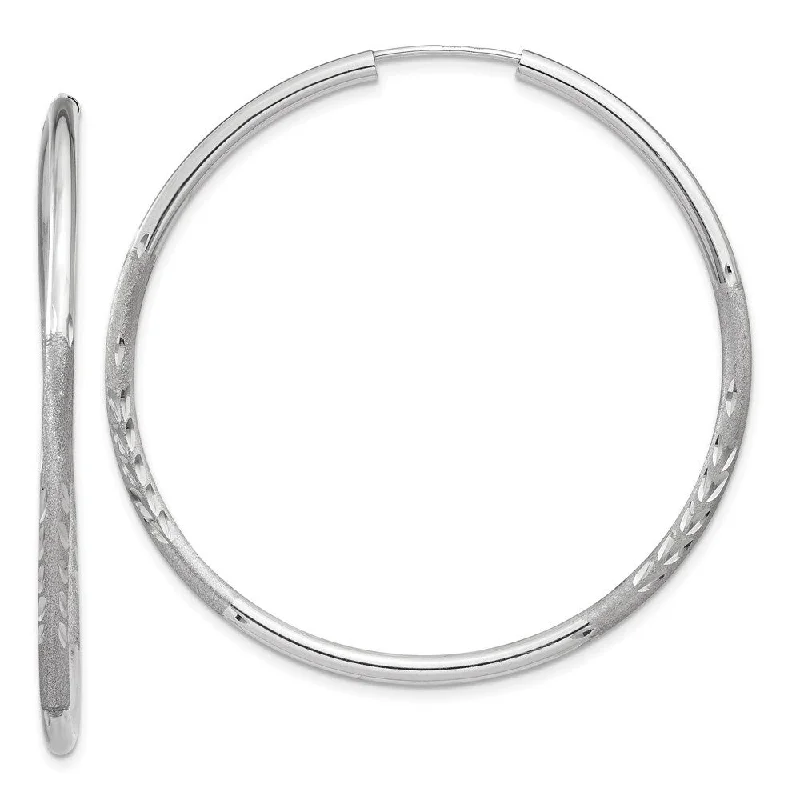 Flowing wave earrings-Diamond2Deal 14k White Gold 2mm Diamond-cut Endless Hoop Earrings (L-42mm, W-42mm)