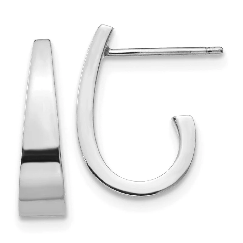 Broad-band earrings-Diamond2Deal 14k White Gold Polished J-Hoop Post Earrings (L-14mm, W-4mm)