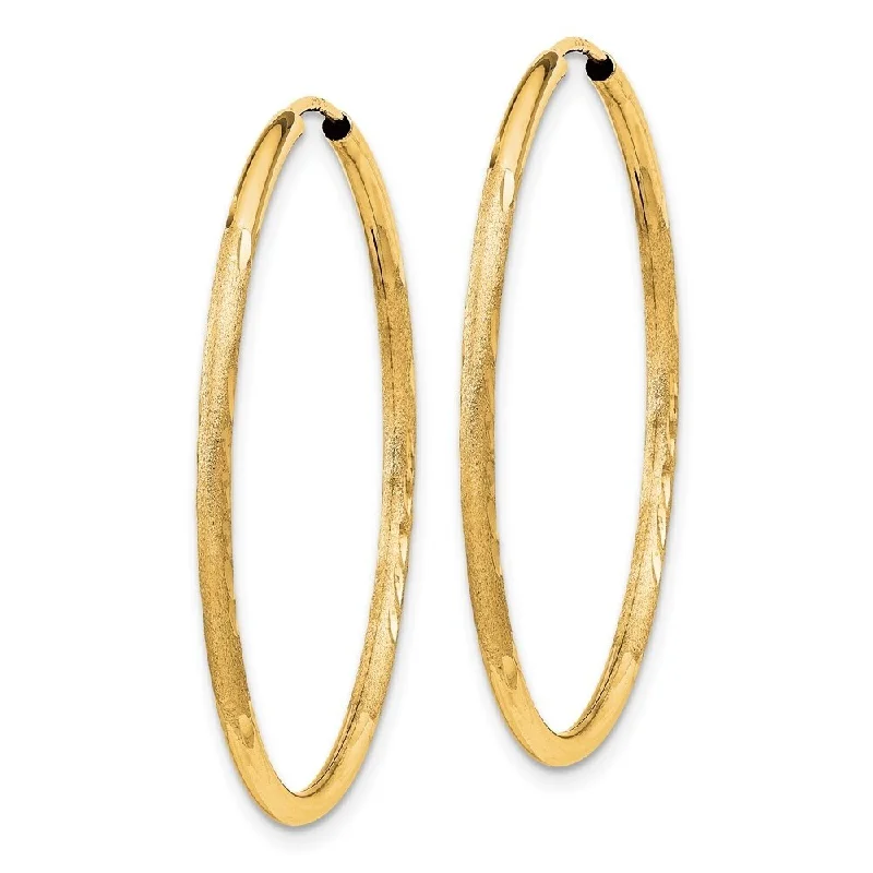 Thick gold earrings-Diamond2Deal 14k Yellow Gold 1.5mm Satin Diamond-cut Endless Hoop Earrings (L-30mm, W-30mm)