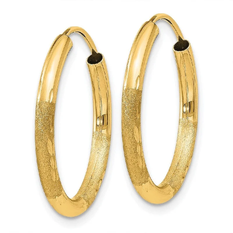 Frilled edge earrings-Diamond2Deal 14k Yellow Gold 2mm Satin Diamond-cut Endless Hoop Earrings (L-20mm, W-20mm)