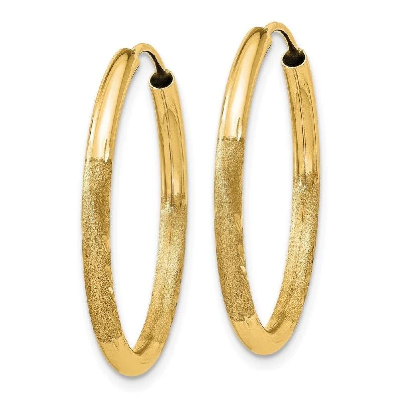 Warm jasper earrings-Diamond2Deal 14k Yellow Gold 2mm Satin Diamond-cut Endless Hoop Earrings (L-21mm, W-21mm)