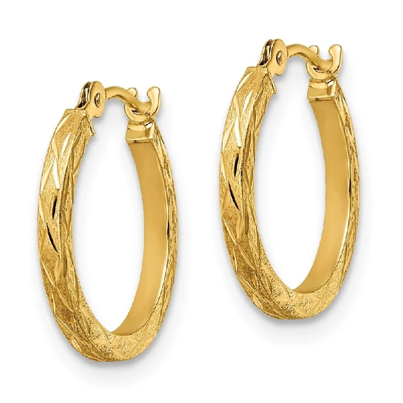 Burnished pewter earrings-Diamond2Deal 14k Yellow Gold Polished and Satin Diamond-cut Hoop Earrings (L-15.28mm, W-15.05mm)