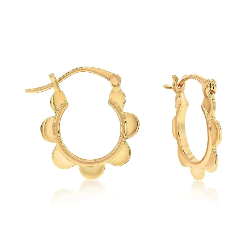 Rounded gem earrings-Donatello Gian Flower Design Gold Hoop Earrings