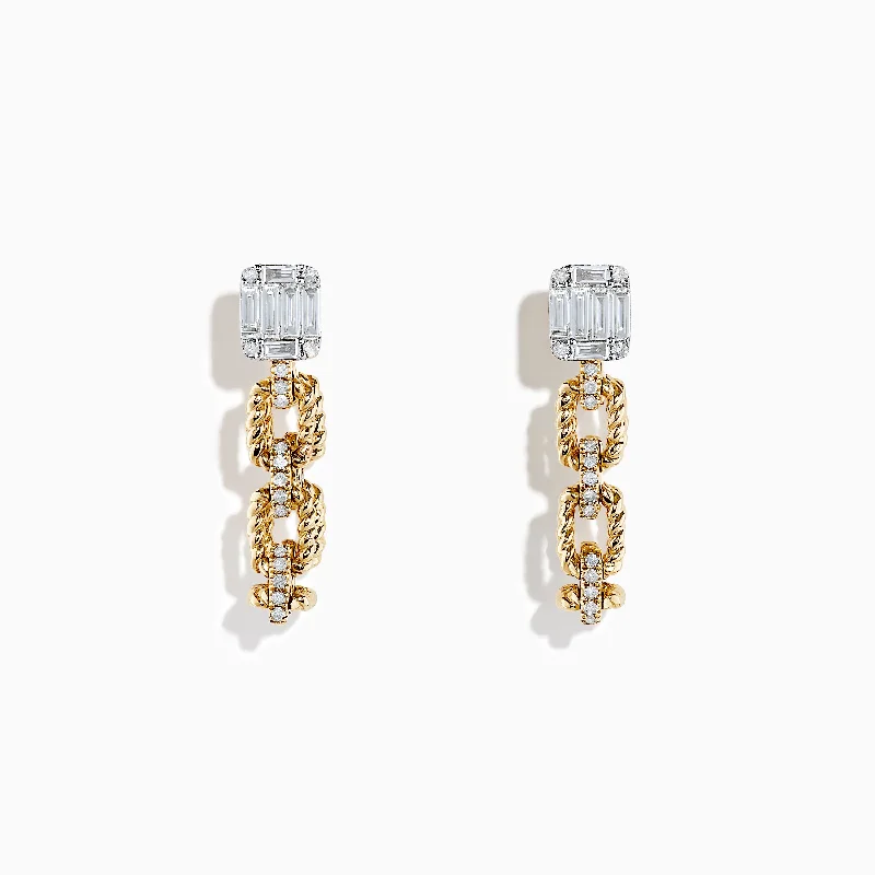 Ridge gem earrings-D'Oro 14K Yellow Gold Chain Link Diamond Earrings