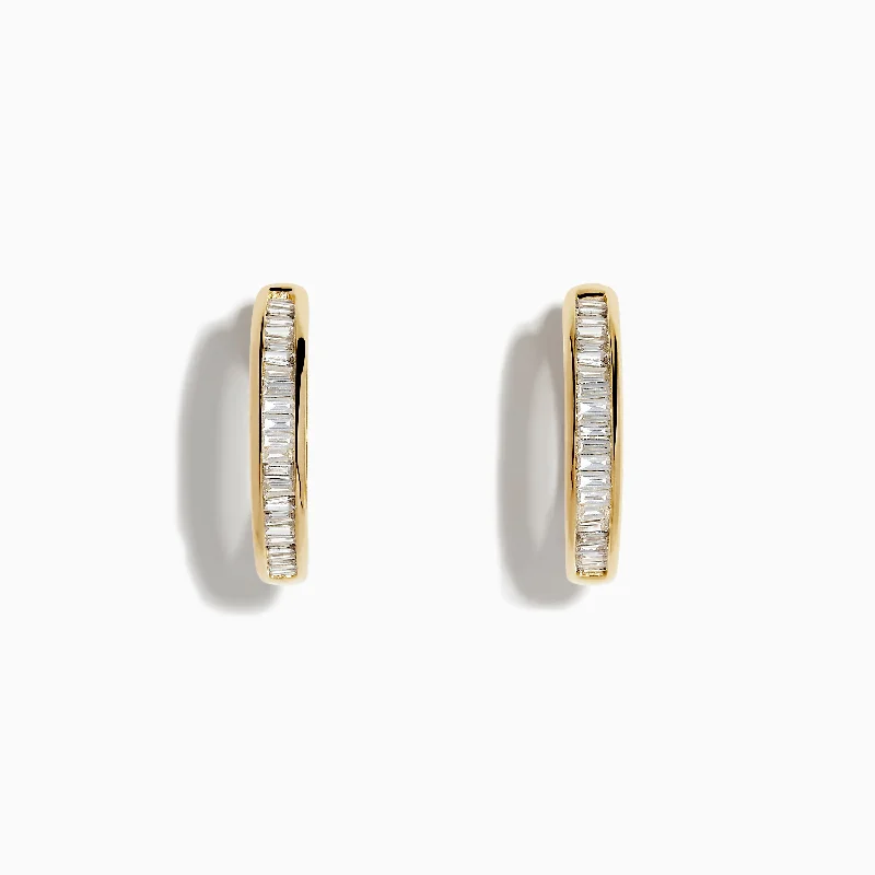 Blocked hoop earrings-D'oro 14K Yellow Gold 5/8" Diamond Hoop Earrings 0.47 TCW