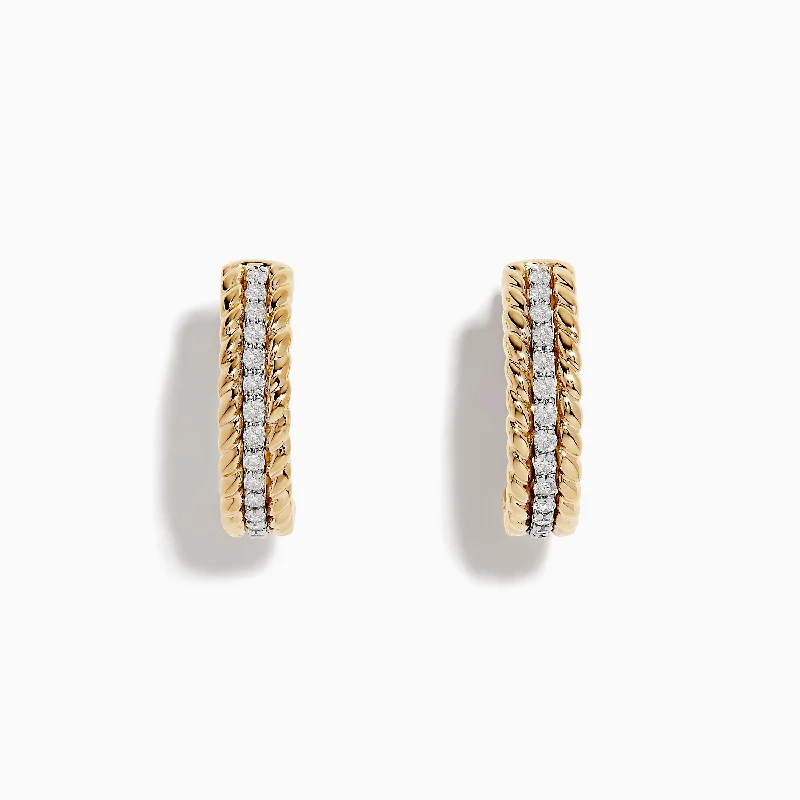 Corded texture earrings-Duo 14K Two Tone Gold 5/8" Diamond Hoop Earrings