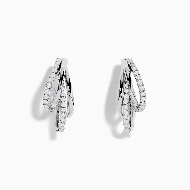 Faceted crystal earrings-Pave Classica 14K White Gold Half Hoop Diamond Earrings