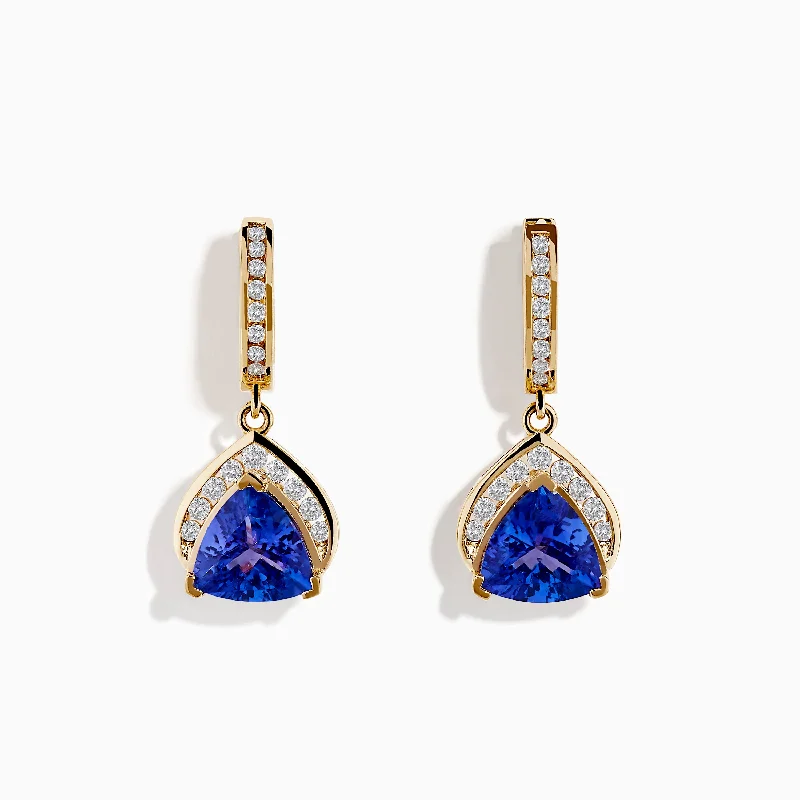 Broken-edge earrings-Nahla Siri 14K Yellow Gold Trillion Tanzanite and Diamond Earrings