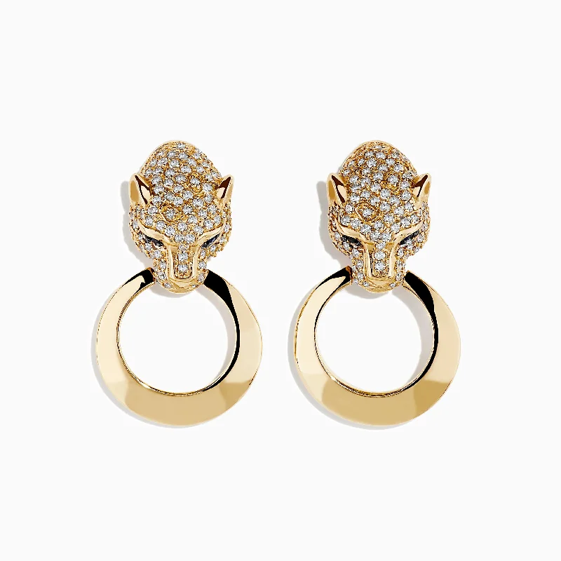 Classic jasper earrings-Signature 14K Yellow Gold Sapphire and Diamond Panther Earrings