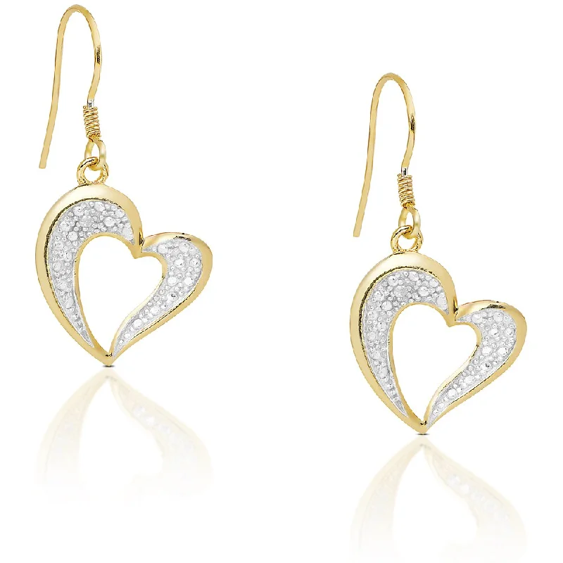 Bold moonstone earrings-Finesque Gold Over Silver or Sterling Silver Diamond Accent Dangling Heart Earrings