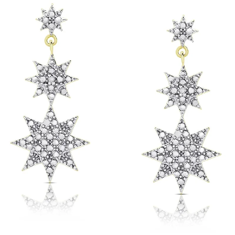 Suspended gem earrings-Finesque Gold Over Silver or Sterling Silver Diamond Accent Graduated Star Dangle Earrings