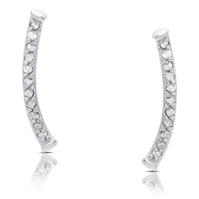 Embossed gem earrings-Finesque Sterling Silver 1/8ct TDW Diamond Curved Climber Earrings