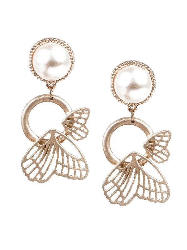 Glimmering crystal earrings-Odette Women Gold And White Dangler Earrings