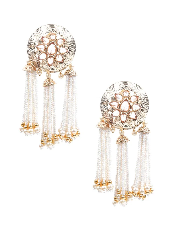 Sprout-shaped earrings-Odette Women Gold And White Dangler Earrings