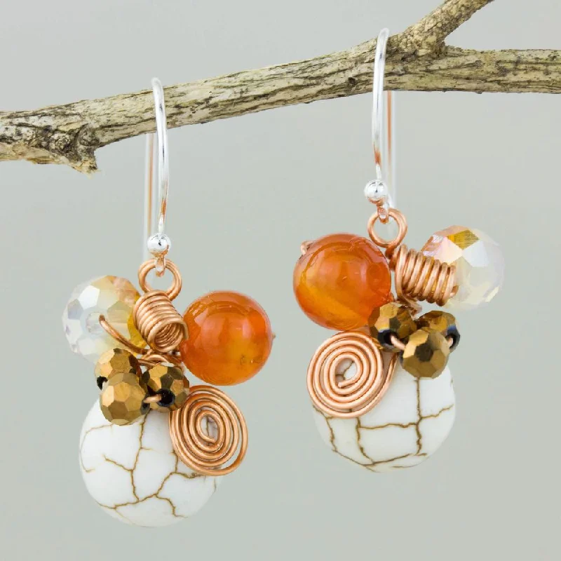 Channel-edge earrings-Handcrafted Sterling Silver 'White Bubbles' Carnelian Earrings (Thailand) - 1.1*0.6