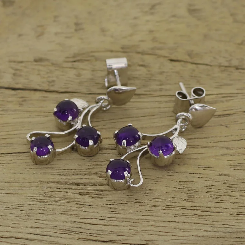 Cut-out earrings-Handmade Amethyst Earrings, 'Shy Violets' (India)