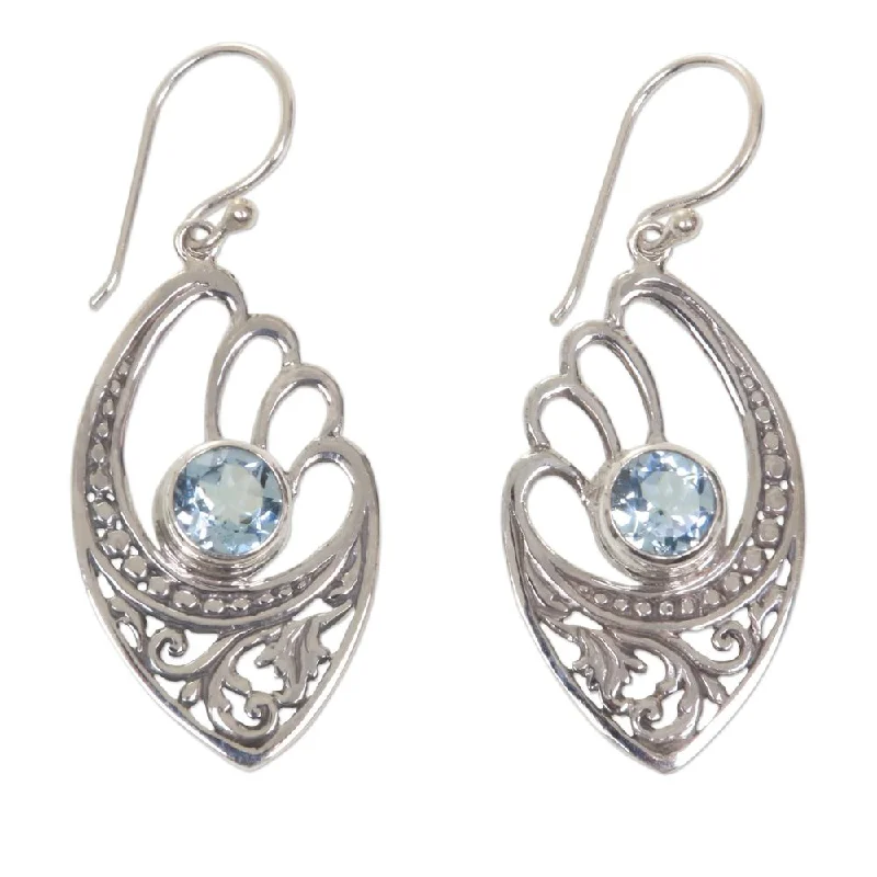 Radiant sun earrings-Handmade Blue Wings Blue Topaz Earrings (Indonesia) - 1.8*0.7