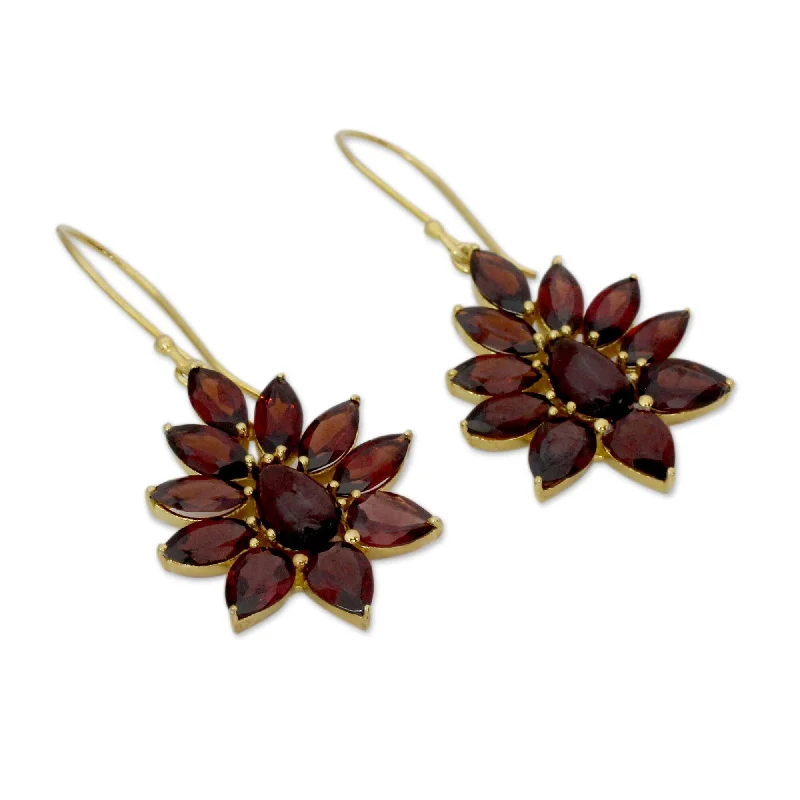 Fine filigree earrings-Handmade Claret Tears Cabochon And Faceted Garnets Gold Plate Over Sterling Silver Earrings (India)