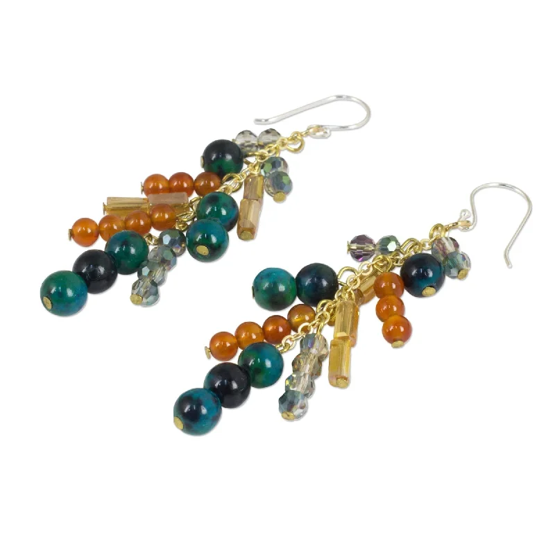 Molten gold earrings-Handmade Gold Overlay 'Cascade' Carnelian Serpentine Earrings (Thailand)