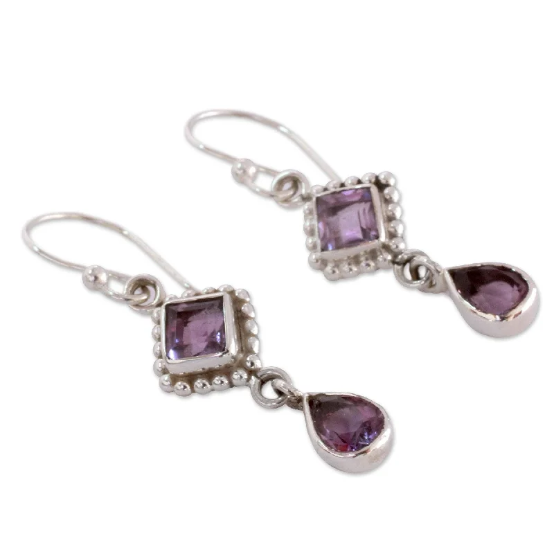 Classic amber earrings-Handmade Purple Spark Sterling Silver Amethyst Earrings (India)