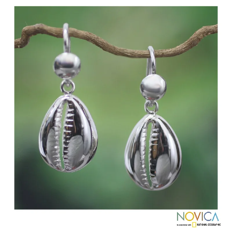 Rough gem earrings-Handmade Sterling Silver 'Abundant Cowrie' Earrings (Ghana)