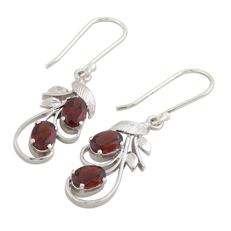 Embossed pattern earrings-Handmade Sterling Silver Crimson Passion Garnet Earrings (India) - 1.8*0.5