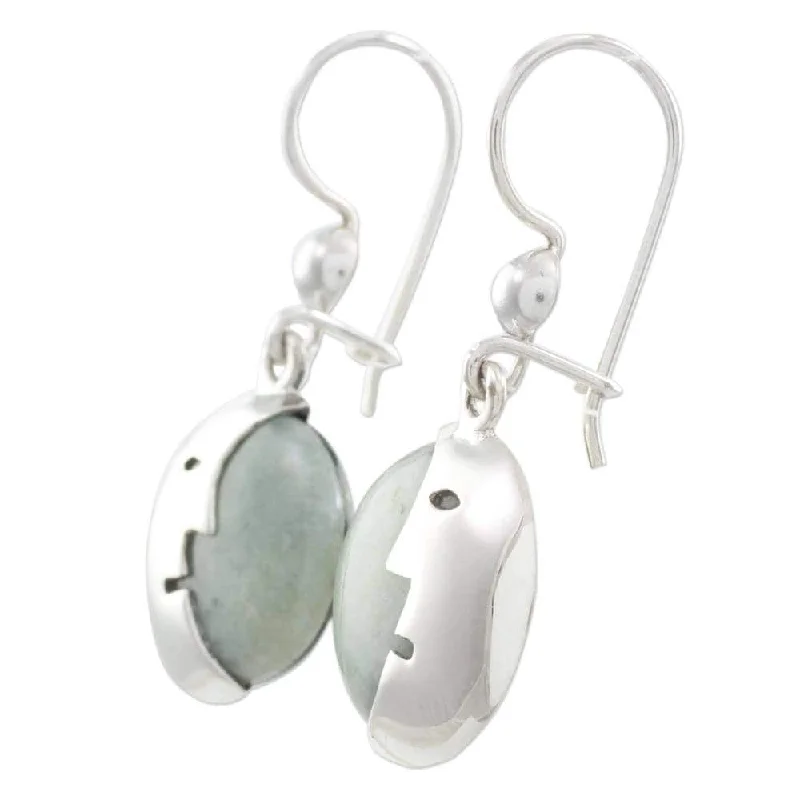 Hovering diamond earrings-Handmade Sterling Silver Face of the Moon' Jade Earrings '(Guatemala) - 1.4L*1W