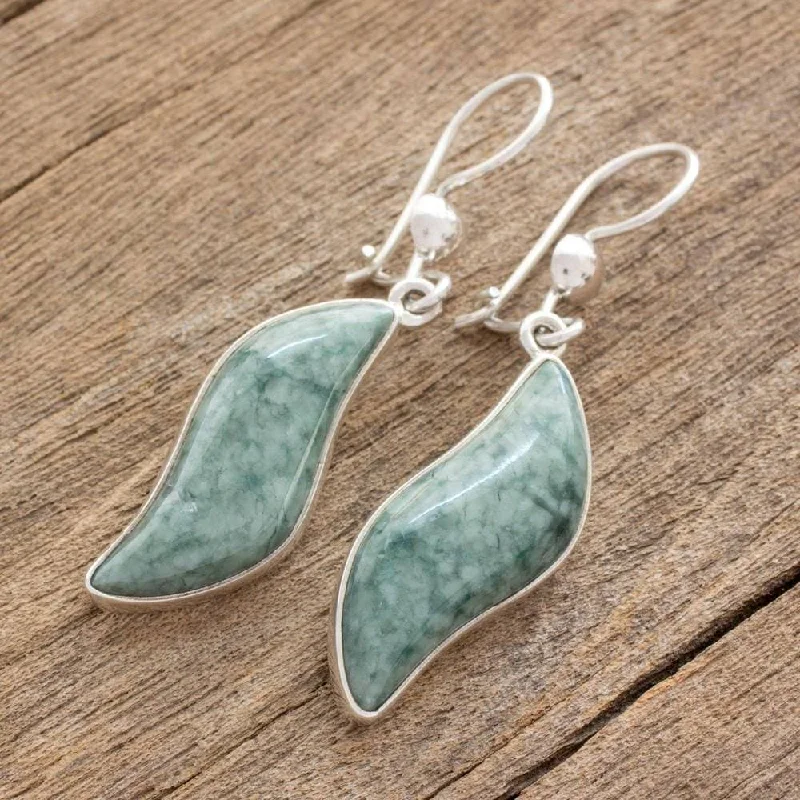 Subtle mesh earrings-Handmade Sterling Silver 'Floating in the Breeze' Jade Earrings (Guatemala) - 2*0.4