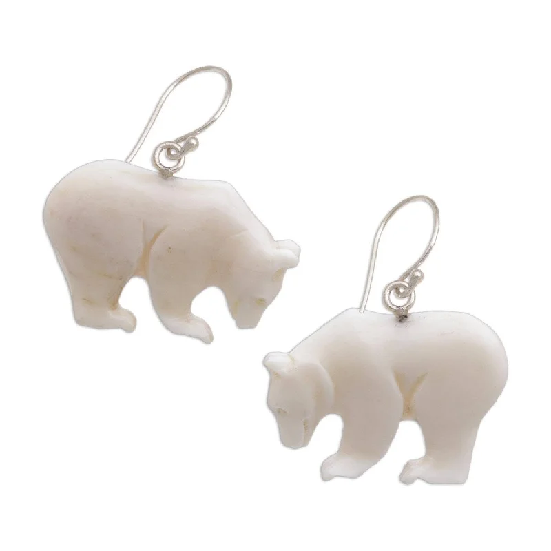 Stamped initial earrings-Handmade Sterling Silver 'Grizzly Brothers' Earrings (Indonesia) - White