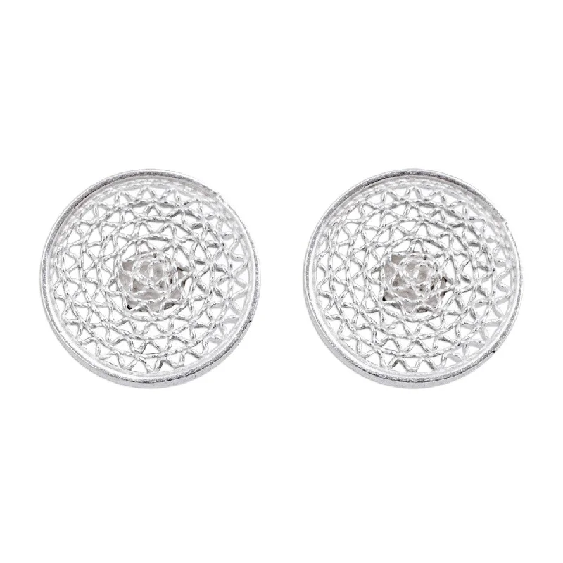 Bold gold earrings-Handmade Sterling Silver 'Hypnotic Mirrors' Earrings (Peru) - 0.4D