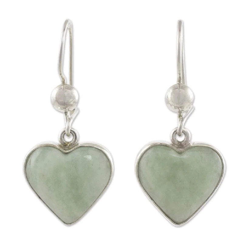 Subtle mesh earrings-Handmade Sterling Silver 'Innocent Heart' Jade Earrings (Guatemala) - Green