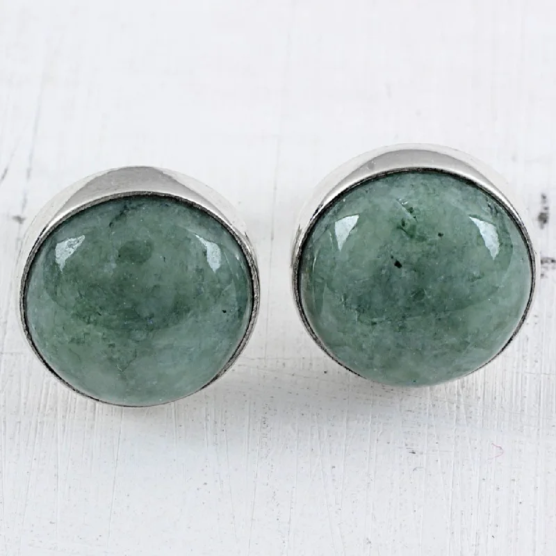 Handmade Sterling Silver 'Mayan Harmony in Green' Jade Earrings (Guatemala)