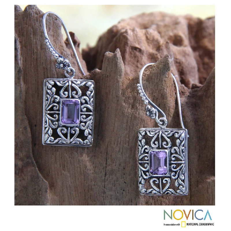 Luminous iolite earrings-Handmade Sterling Silver 'Mythic Garden' Amethyst Earrings (Indonesia)